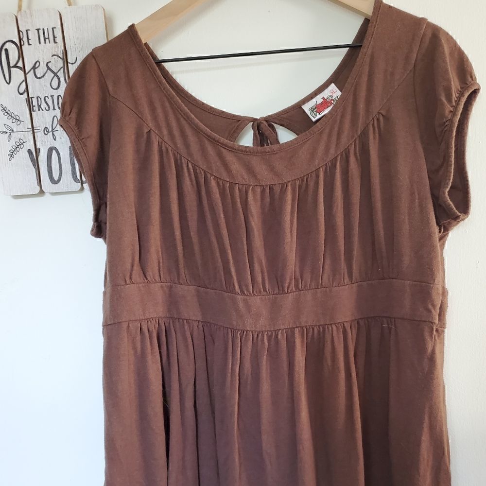 Red Rover Brown Relaxed Fit Flowy Short Sleeve Blouse Size XL - Picture 4 of 9